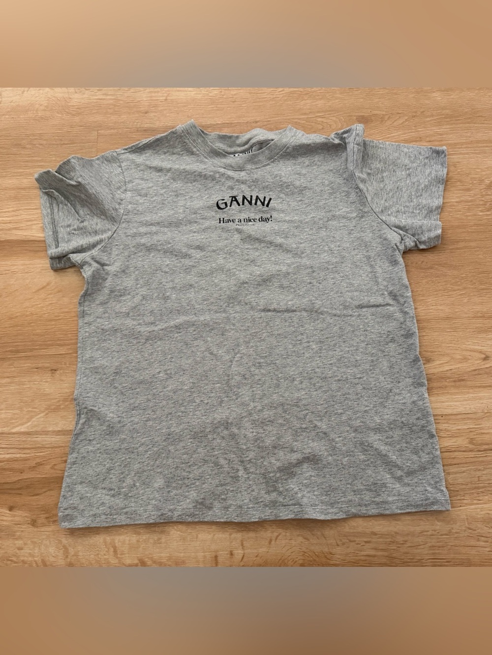 Ganni Gray 'Have a Nice Day' Cotton Crew Tee